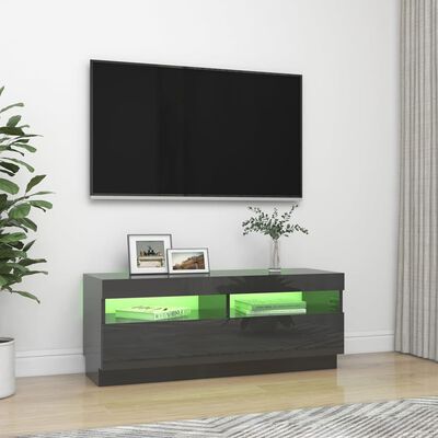 vidaXL TV-benk med LED-lys høyglans grå 100x35x40 cm