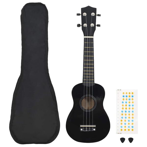 vidaXL Sopran-ukulele sett med veske for barn svart 21"