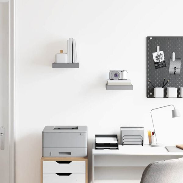 vidaXL Flytende vegghyller 2 stk gr&aring; 23x23,5x3,8 cm MDF