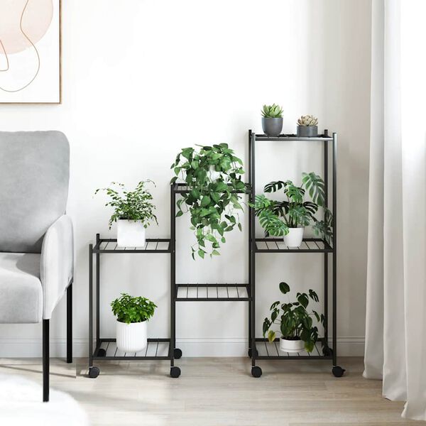 vidaXL Blomsterstativ med hjul 83x25x83,5 cm svart jern