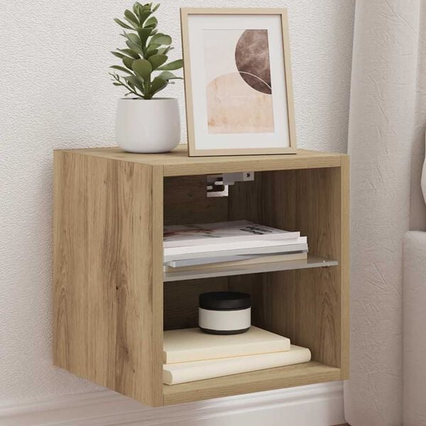 vidaXL Vegghengt TV-benk med LED artisan eik 30x28,5x30 cm
