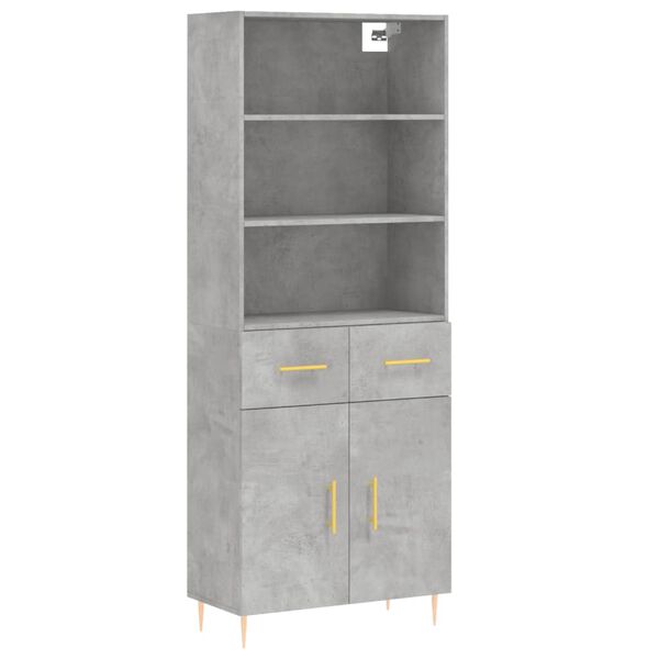 vidaXL Highboard betonggr&aring; 69,5x34x180 cm konstruert tre