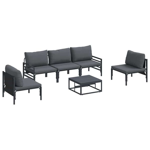 vidaXL Hagesofa Set med pute 6 pcs Svart St&aring;l