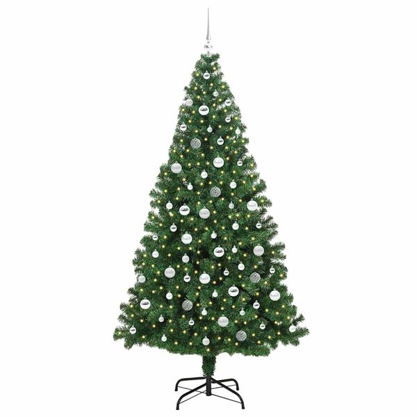 vidaXL Kunstig juletre med 300 LED gr&oslash;nn 210 cm PVC og St&aring;l og Plast