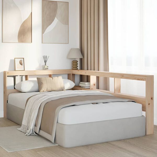 vidaXL Bokhylle sengegavl L-formet 120 cm heltre furu