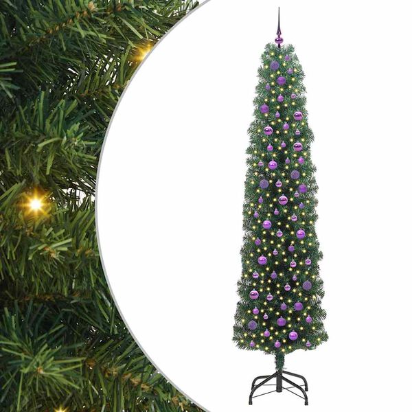 vidaXL Kunstig juletre med 300 LED gr&oslash;nn 240 cm PVC og st&aring;l og plast