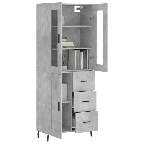 vidaXL Highboard betonggr&aring; 69,5x34x180 cm konstruert tre