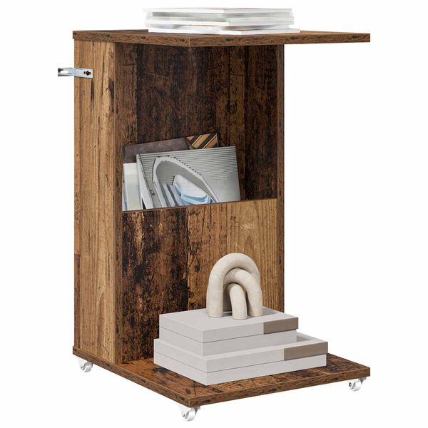 vidaXL Sidetabell med hjul Gammelt tre 40 x 35 x 60 cm Konstruert tre