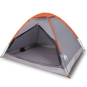 vidaXL Kuppeltelt for camping 4 personer gr&aring; og oransje vanntett
