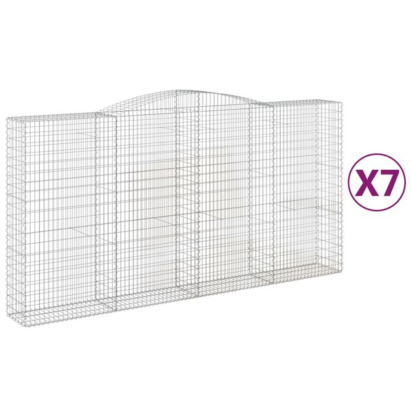 vidaXL Gabionkurver buede 7 stk 400x50x200/220 cm galvanisert jern