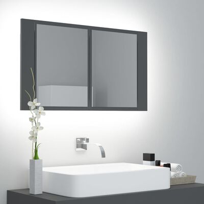 vidaXL LED-speilskap grå 80x12x45 cm akryl