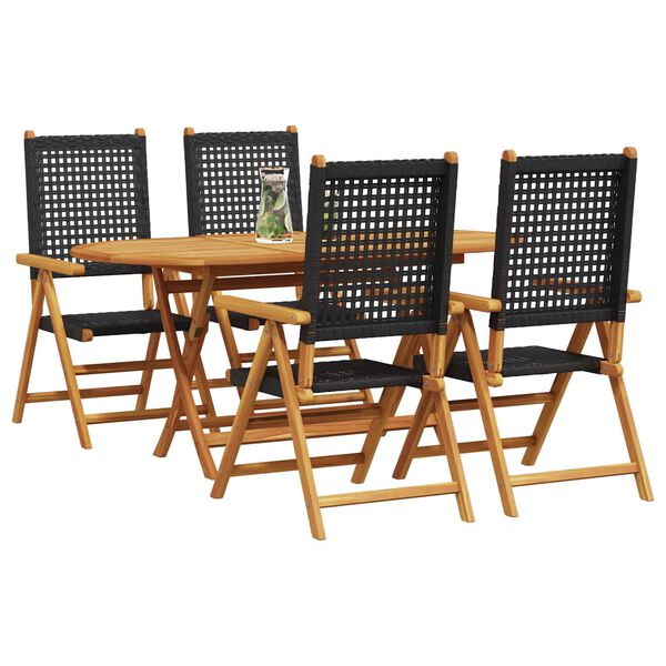 vidaXL Hage Spisegruppe 5 pcs Svart Solid akasietre og poly rattan
