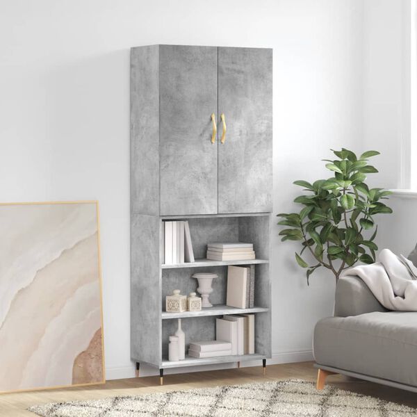 vidaXL Highboard betonggr&aring; 69,5x34x180 cm konstruert tre