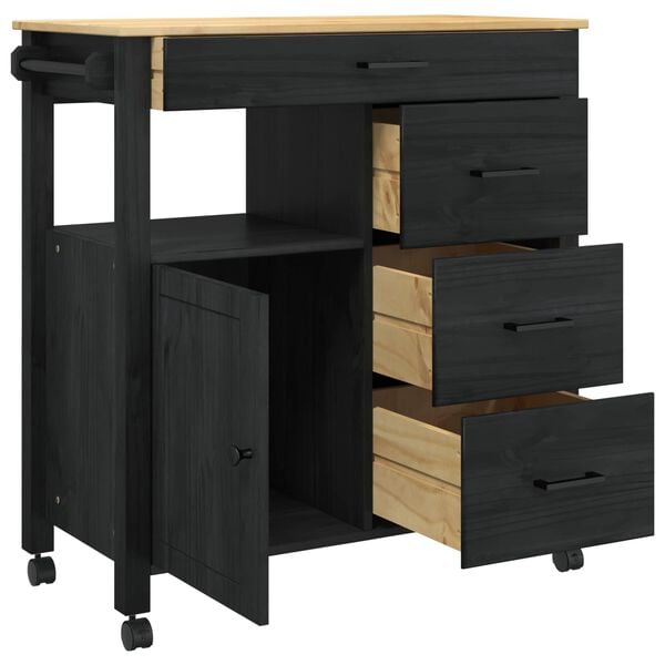 vidaXL Kjøkkenvogn Ensfarget Svart