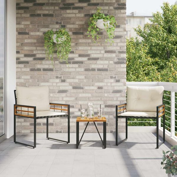 vidaXL Utem&oslash;belsett 3 pcs Krem Massiv akasietre og pulverlakkert st&aring;l