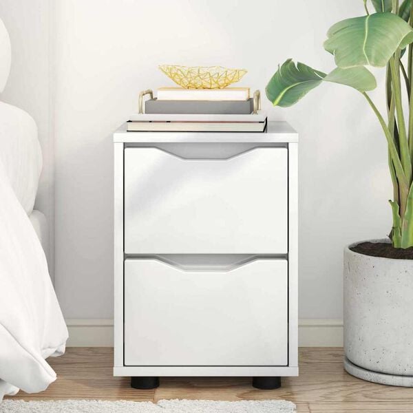 vidaXL Nattbord H&oslash;yglanset hvit 30,5 x 30 x 43 cm Konstruert tre