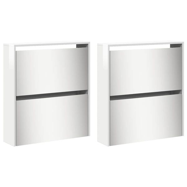 vidaXL Skoskap med speil 4 lag h&oslash;yglans hvit 63x17x134 cm