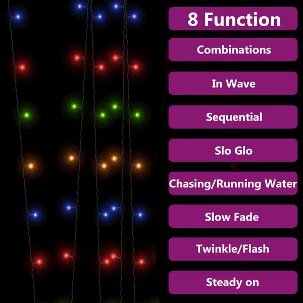 vidaXL Soldrevne lysslynger 2stk 2x200 LED fargerik innendørs utendørs