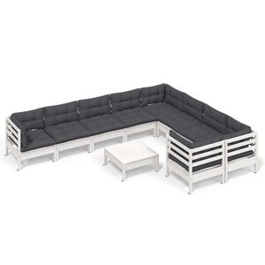 vidaXL Hagesofagruppe med puter 10 deler hvit heltre furu