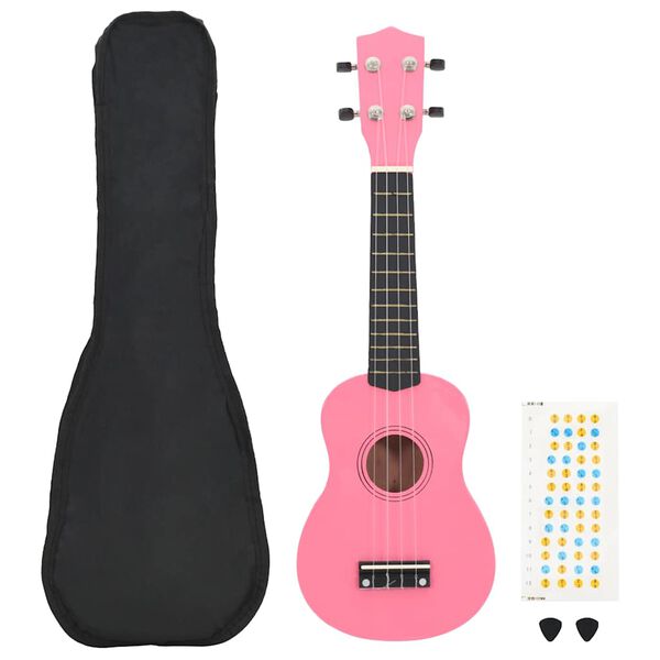vidaXL Sopran-ukulele sett med veske for barn rosa 21"