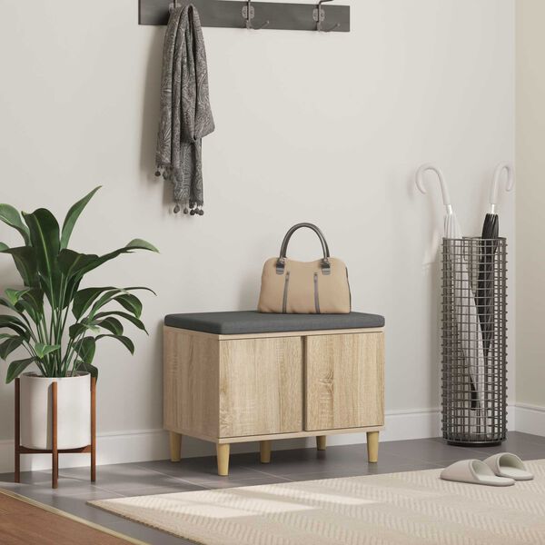 vidaXL Gangbenk med pute med lagring Sonoma eik 60 x 38 x 46 cm