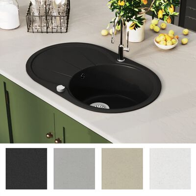 vidaXL Kjøkkenvask i granitt enkel kum oval svart