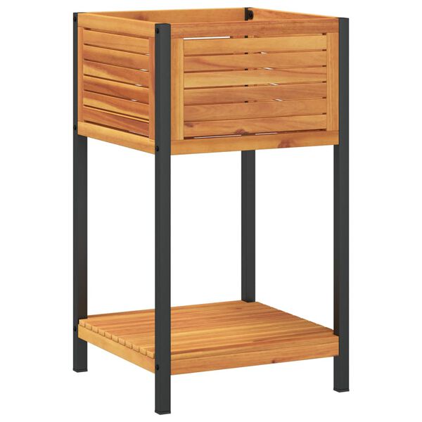 vidaXL Plantekasse med hylle 45x45x80 cm heltre akasie og st&aring;l
