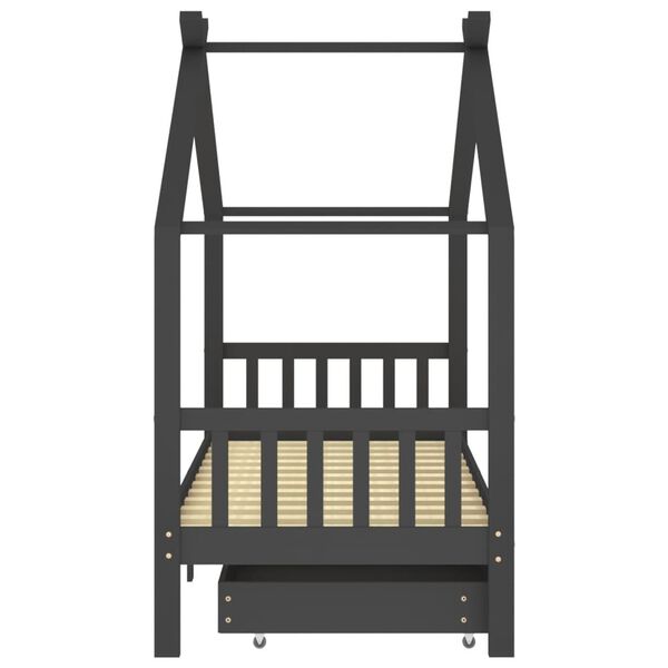 vidaXL Sengeramme for barn med skuffer heltre furu 90x200 cm m&oslash;rkegr&aring;