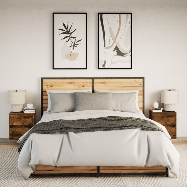 vidaXL Vegghengte nattbord med LED-lys 2 stk røkt eik