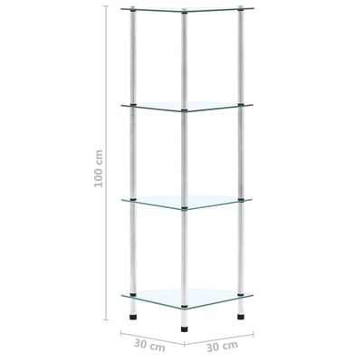 vidaXL Hylle 4 etasjer gjennomsiktig 30x30x100 cm herdet glass