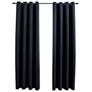 vidaXL Lystette gardiner med metallringer 2 stk svart 140x225 cm