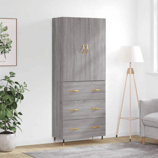 vidaXL Highboard gr&aring; sonoma 69,5x34x180 cm konstruert tre