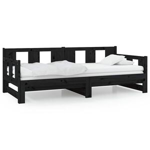 vidaXL Uttrekkbar dagseng svart heltre furu 2x(80x200) cm
