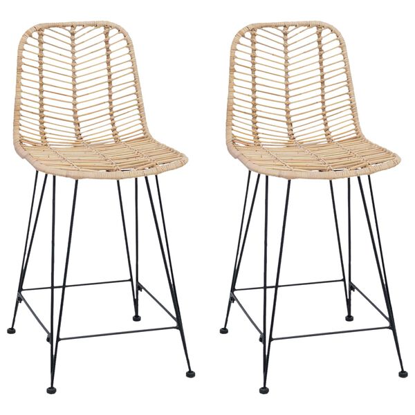 vidaXL Barstol 2 pcs Naturlig 44,5 x 54,5 x 97,5 cm Rattan og Jern