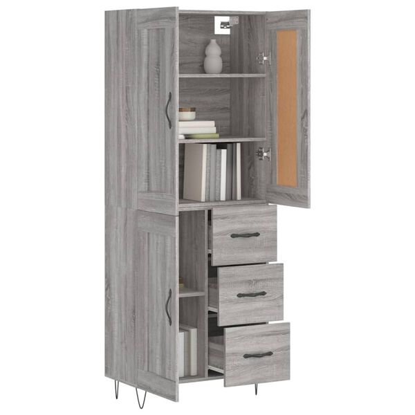 vidaXL Highboard gr&aring; sonoma 69,5x34x180 cm konstruert tre