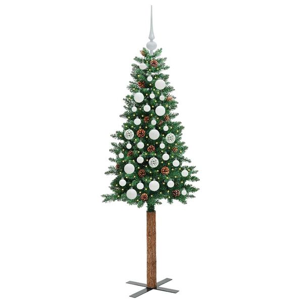vidaXL Slim juletre med 150 LED grønn 150 cm PVC og Massivt Furu tre