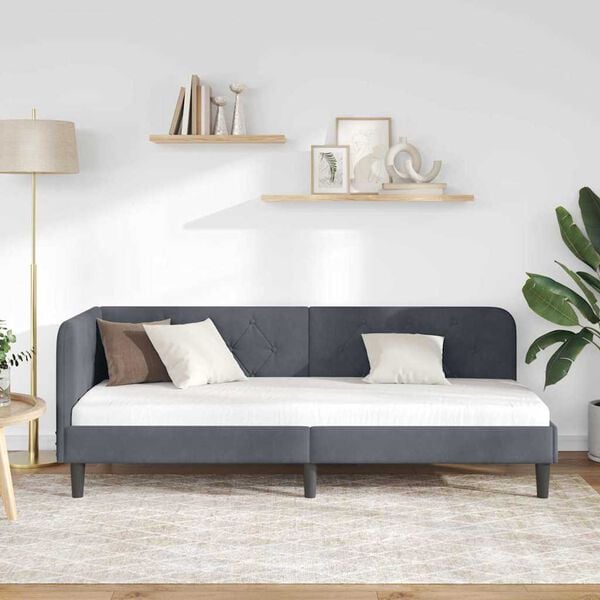 vidaXL Hjørnesengramme med hodegjerde Mørkegrå 80 x 200 cm Fløyel