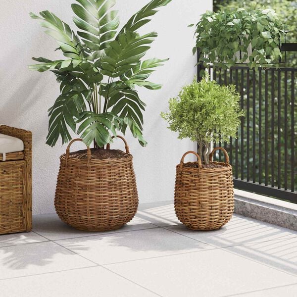vidaXL Planterkurv med lagring 2 pcs Brun Lacak Rattan