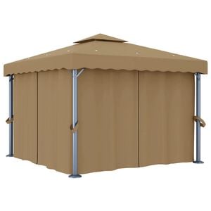 vidaXL Paviljong med gardin 3x3 m gr&aring;brun aluminium