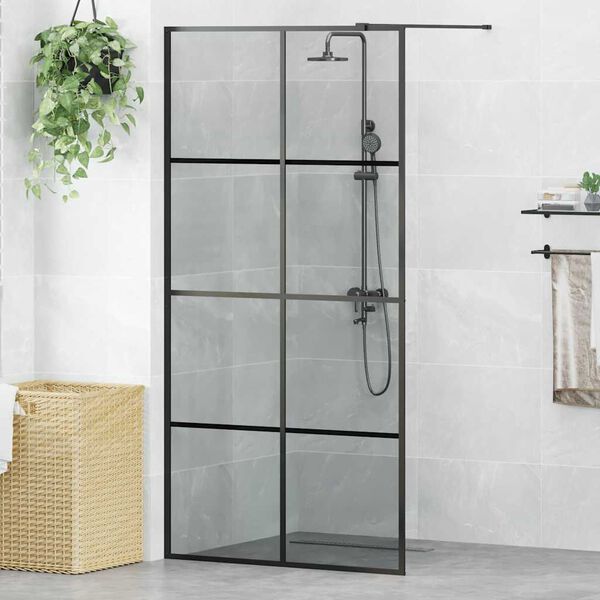 vidaXL Walk-in Dusjvegg Svart 100 x 195 cm herdet glass