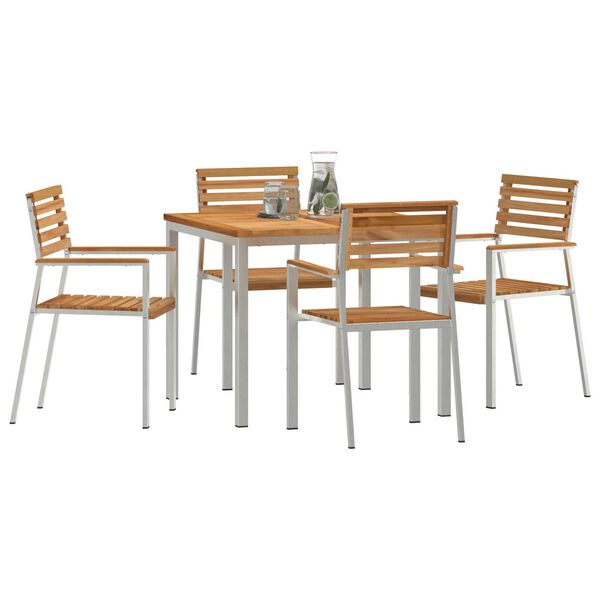 vidaXL HageSpisestueSett 5 pcs Brun MassivTeakTre