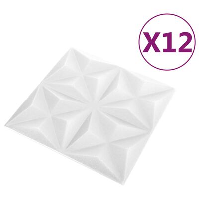 vidaXL 3D-veggpaneler 12 stk 50x50 cm origami hvit 3 m²