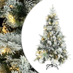 vidaXL Forh&aring;ndsbelyst juletre flokket sn&oslash; og kongler 195 cm PVC og PE