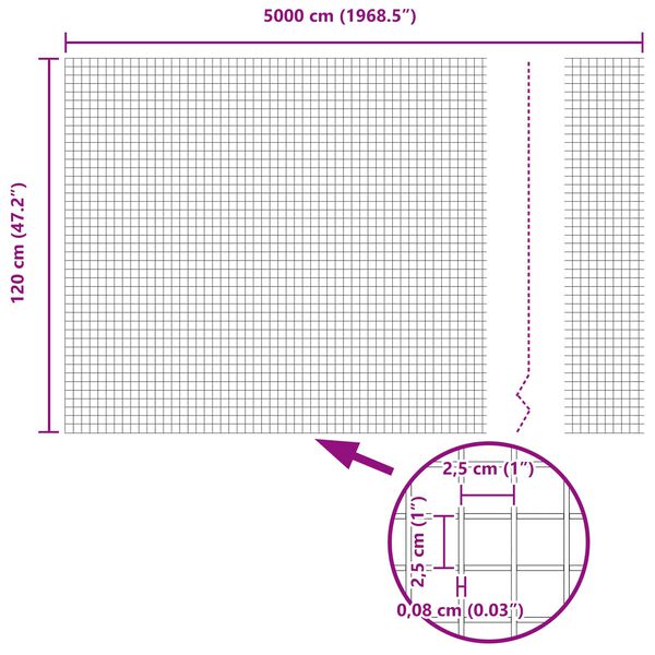 vidaXL Sveist tr&aring;dgjerde s&oslash;lv 1.2 x 50 m