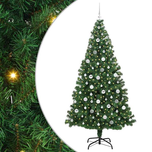 vidaXL Kunstig juletre med 300 LED gr&oslash;nn 210 cm PVC og St&aring;l og Plast