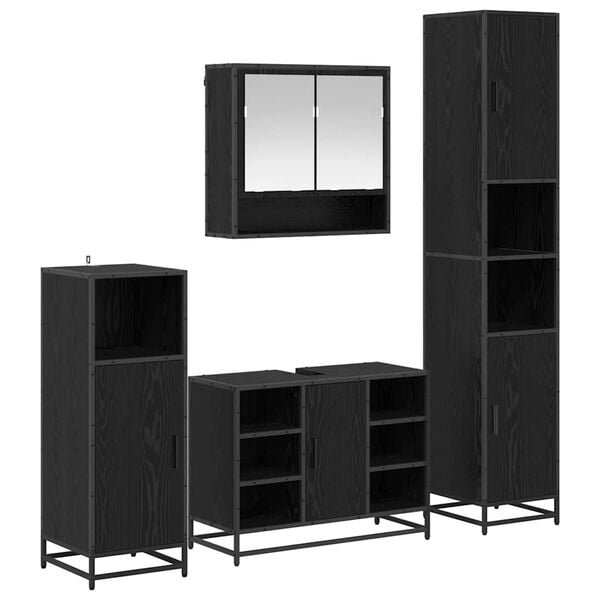 vidaXL Baderomsinnredningssett med d&oslash;r 4 pcs Svart Eik Konstruert tre