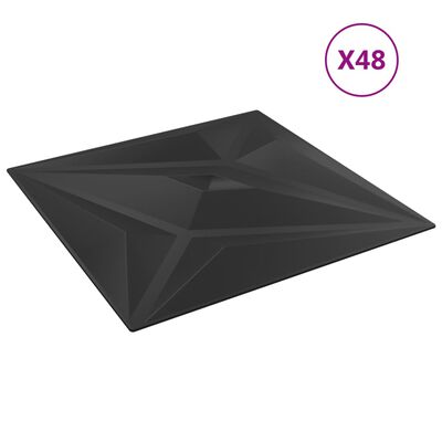 vidaXL Veggpaneler 48 stk svart 50x50 cm XPS 12 m² stjerne
