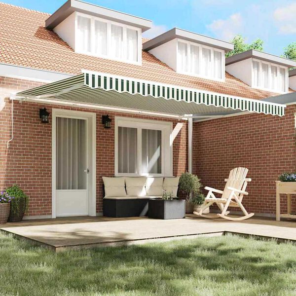 vidaXL Markise Stripete Gr&oslash;nn og hvit 4,5 &times; 3 m Polyester og metall