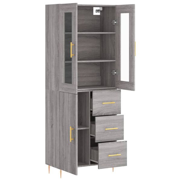 vidaXL Highboard grå sonoma 69,5x34x180 cm konstruert tre