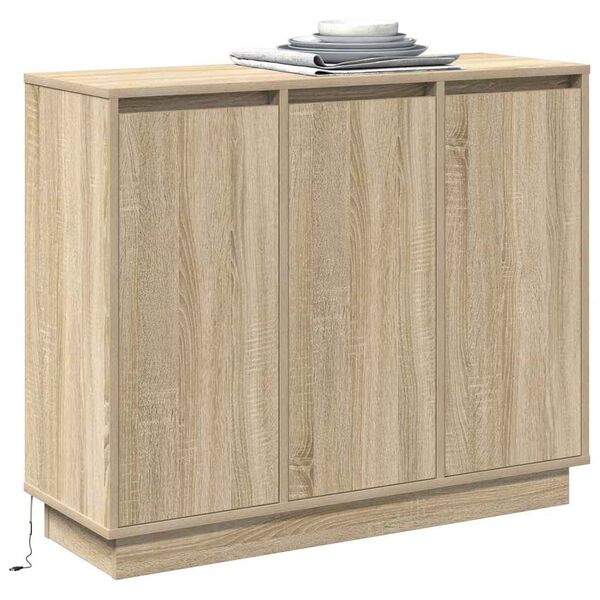 vidaXL LED sideboard Sonoma eik 90 x 32 x 75 cm Konstruert tre